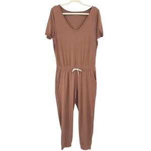 Vuori All Day Brown V Neck Short Sleeve‎ Terracotta Jumpsuit Jogger Pants Fall L